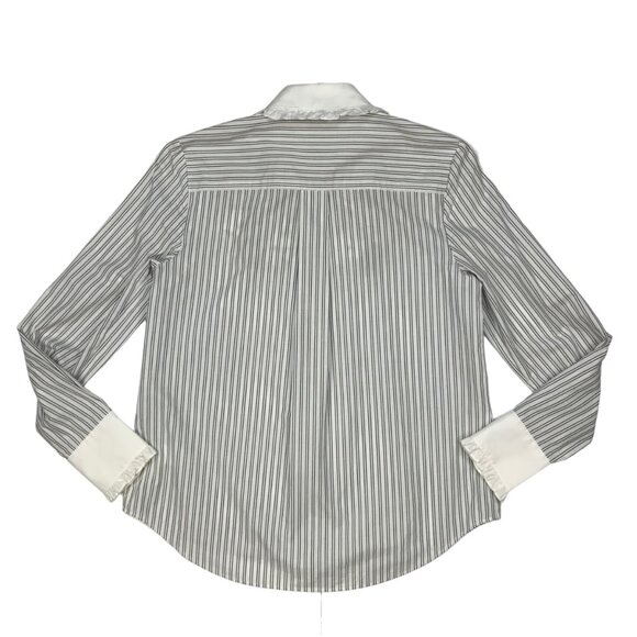 Kate Spade Embroidered Ruffle Top Blouse XS White Black Stripe Floral - Picture 11 of 14